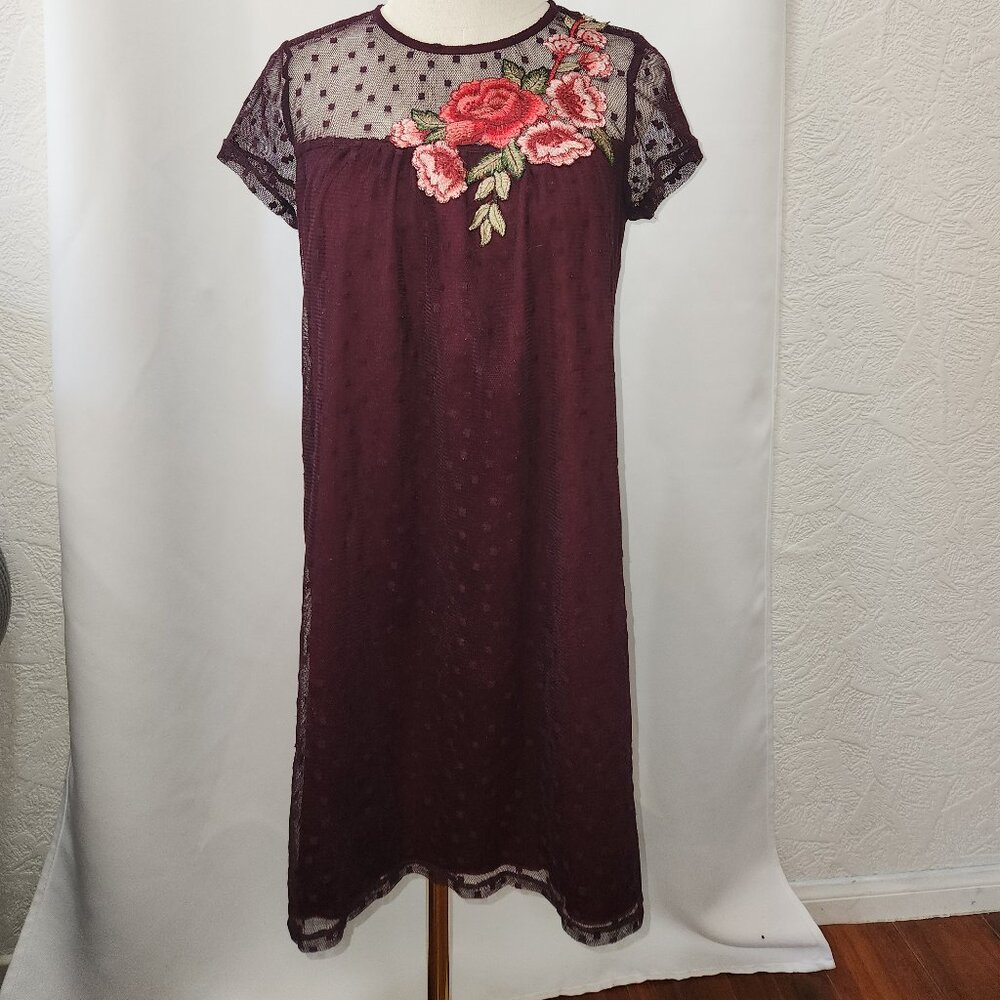 Sale ♡ Maroon Red Speechless Rose embroidery and lace midi dress